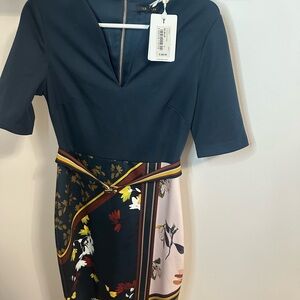 Ted Baker London Navy and Multicolor Floral Midi Dress